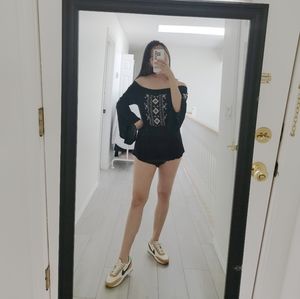 embroidered black bell sleeve romper